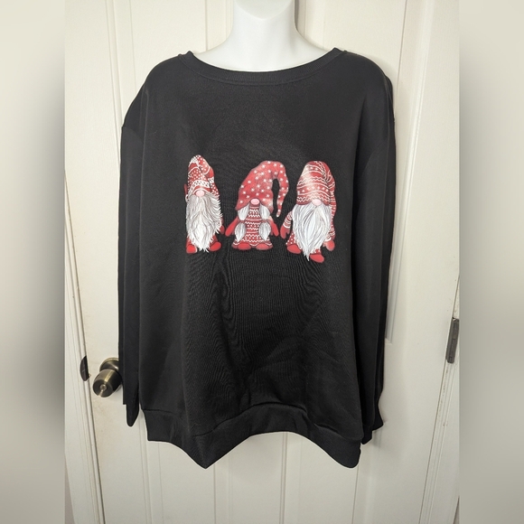 SHEIN Sweaters - SHEIN Curve Holiday/Christmas Gnome Black Pullover Sweatshirt, Size 1XL